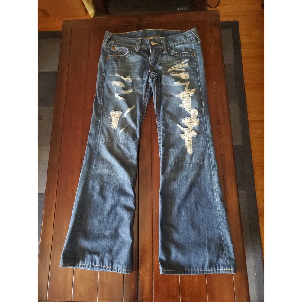 True Religion Candice Jeans Women Sz 30 Flare 100% Cotton Distressed USA - Picture 3 of 9